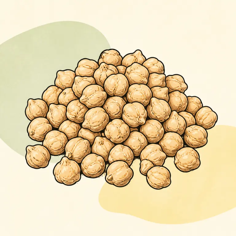 Hand-drawn editorial illustration of Chickpeas, from dried, no added fat.