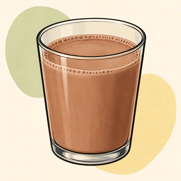 Hand-drawn editorial illustration of Chocolate milk, whole.