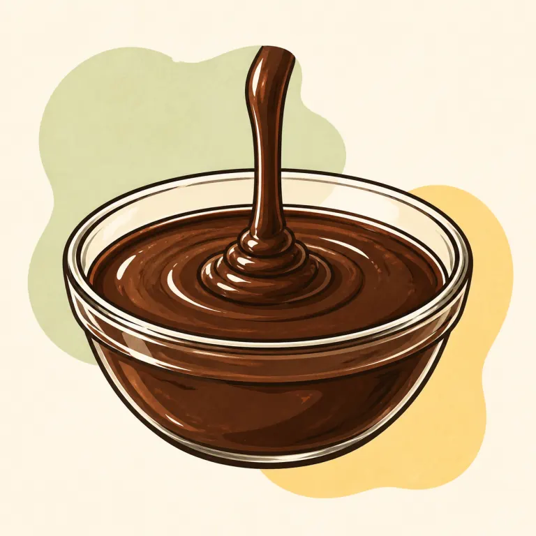 Hand-drawn editorial illustration of Chocolate syrup.