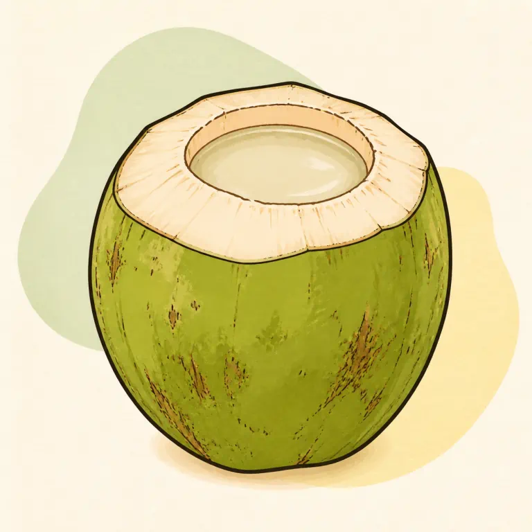 Hand-drawn editorial illustration of Coconut water, unsweetened.