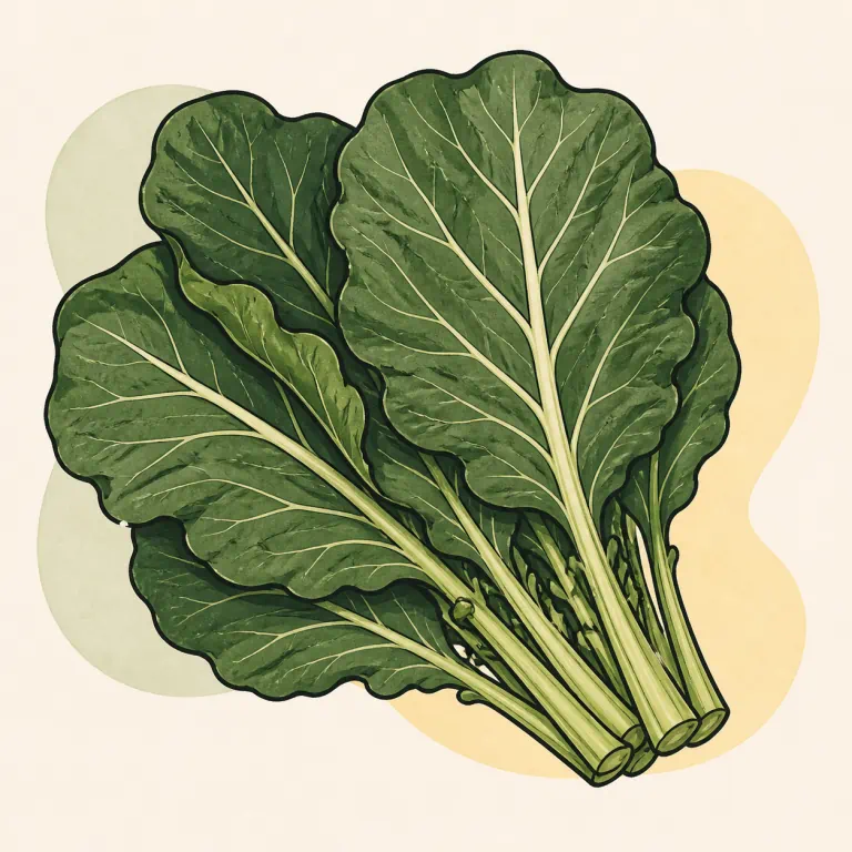 Hand-drawn editorial illustration of Collards, raw.