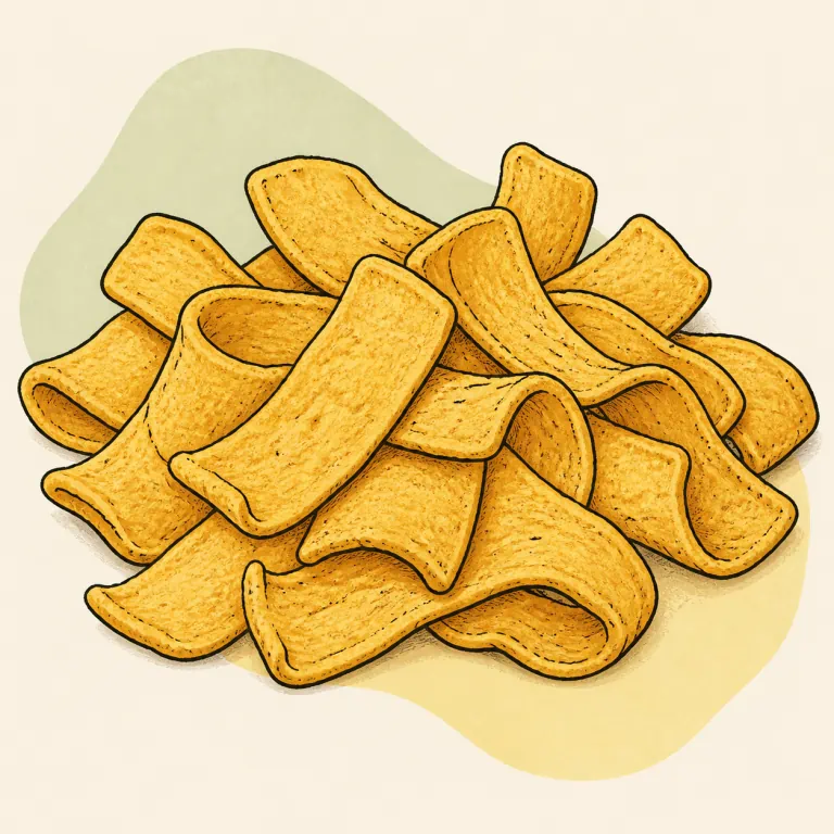 Hand-drawn editorial illustration of Corn chips, plain (Fritos).