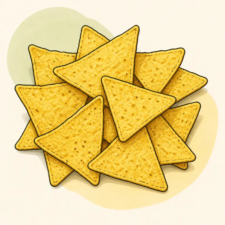Hand-drawn editorial illustration of Corn chips, plain.