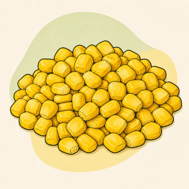 Hand-drawn editorial illustration of Corn, fresh, cooked, no added fat.