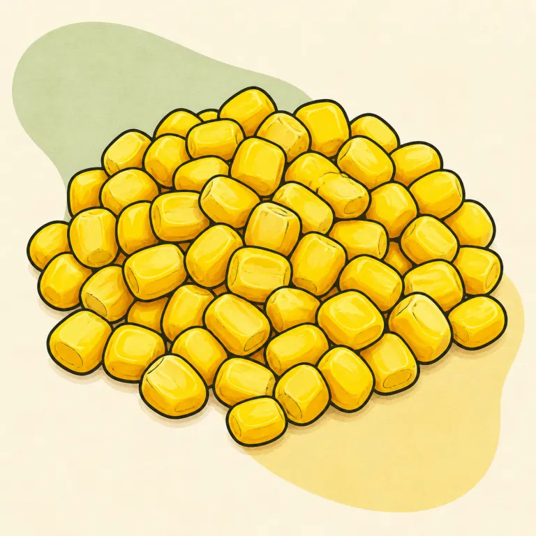 Hand-drawn editorial illustration of Corn, frozen, cooked, no added fat.