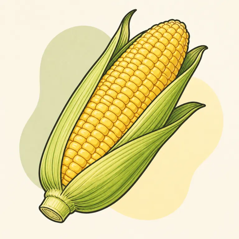 Hand-drawn editorial illustration of Corn, raw.