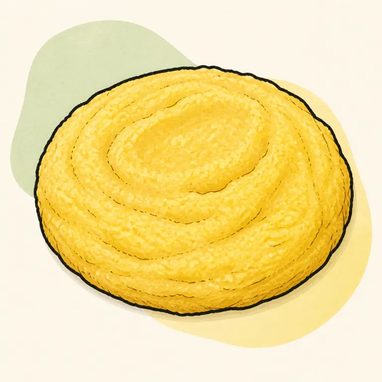 Hand-drawn editorial illustration of Cornmeal mush, no added fat.