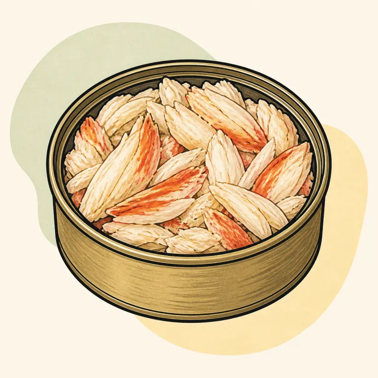 Hand-drawn editorial illustration of Crab, canned.