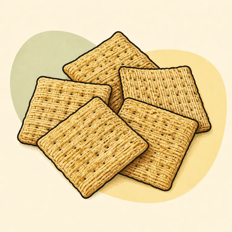 Hand-drawn editorial illustration of Crackers, woven wheat, plain (Triscuit).