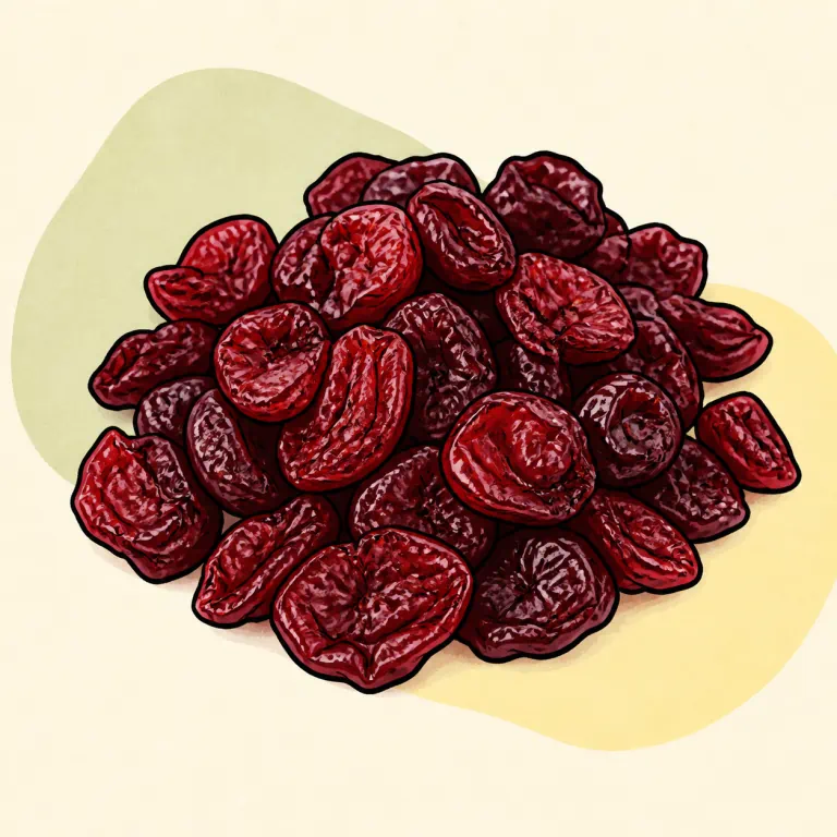 Hand-drawn editorial illustration of Cranberries, dried.