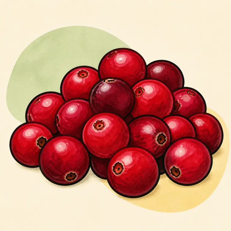 Hand-drawn editorial illustration of Cranberries, raw.