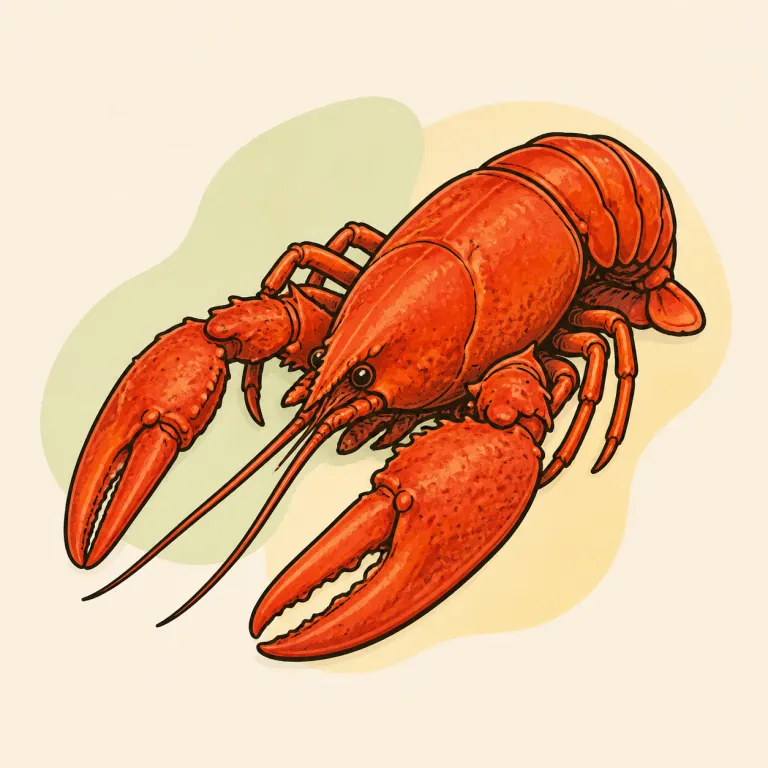 Hand-drawn editorial illustration of Crayfish, cooked.