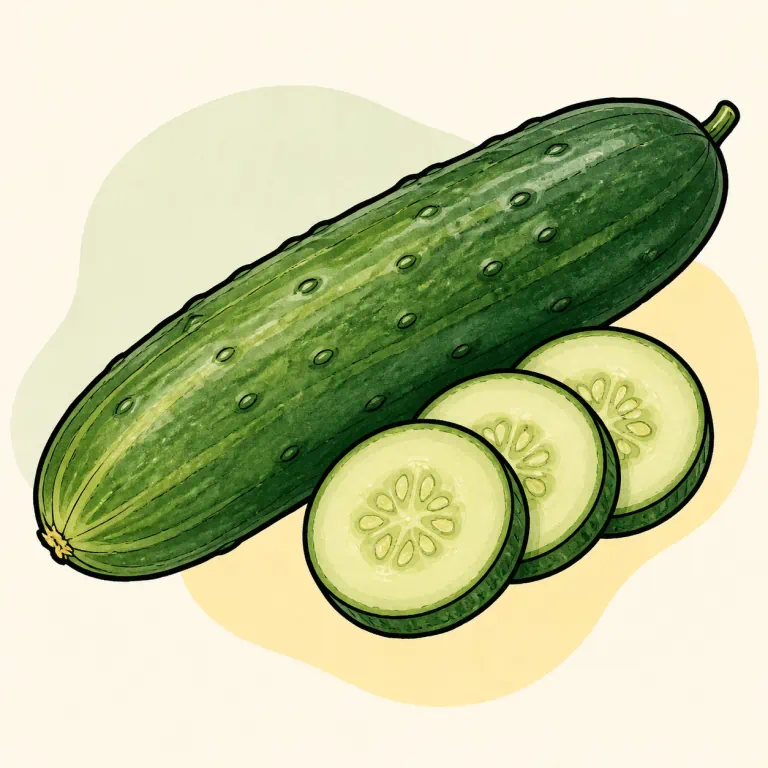 Hand-drawn editorial illustration of Cucumber, raw.