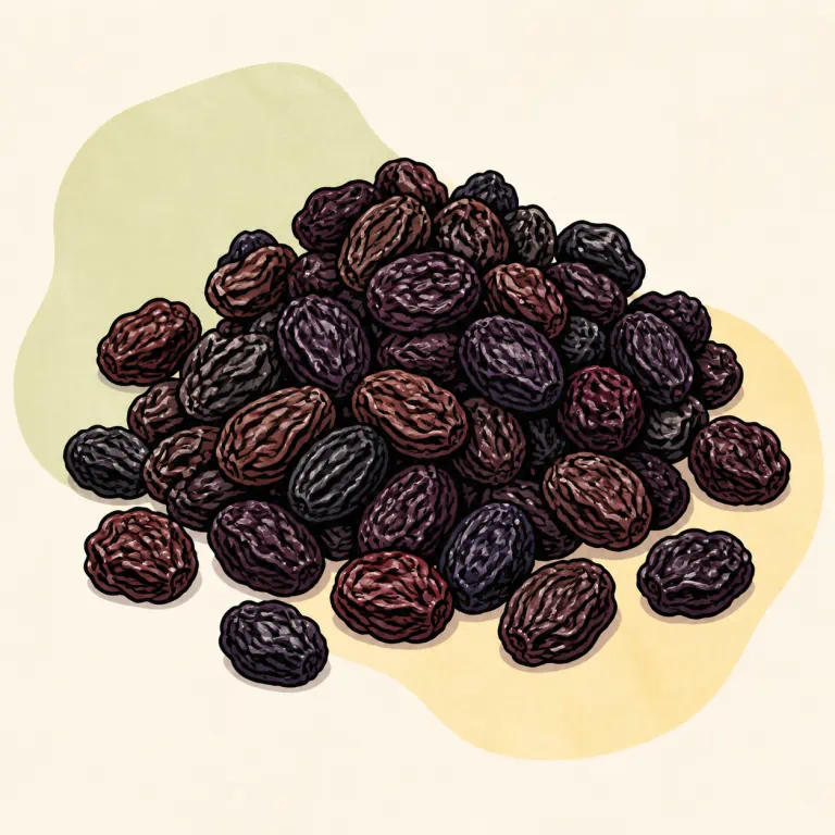Hand-drawn editorial illustration of Currants, dried.
