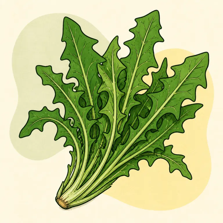 Hand-drawn editorial illustration of Dandelion greens, raw.