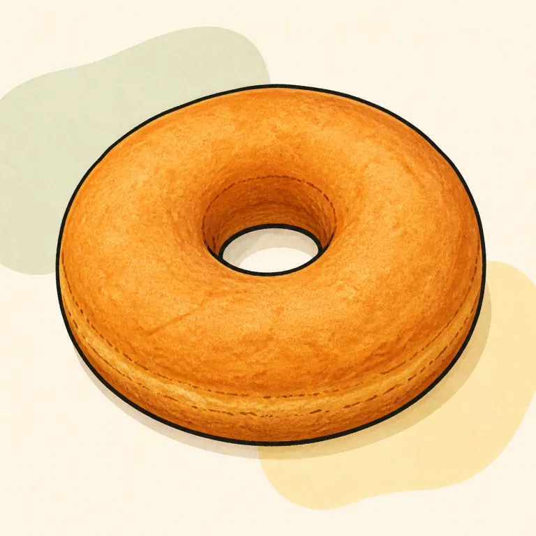 Hand-drawn editorial illustration of Doughnut, cake type, plain.