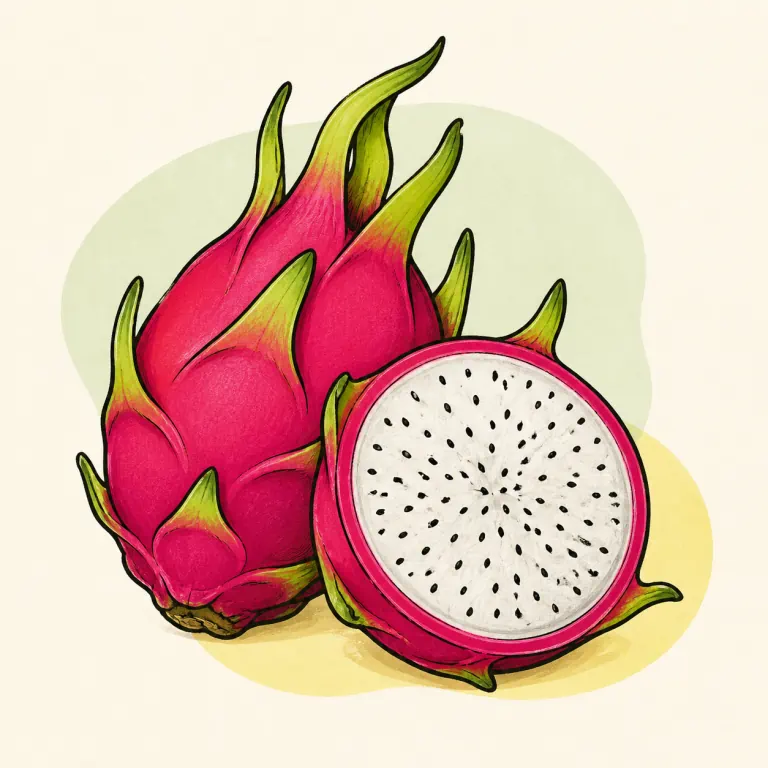 Hand-drawn editorial illustration of Dragon fruit.