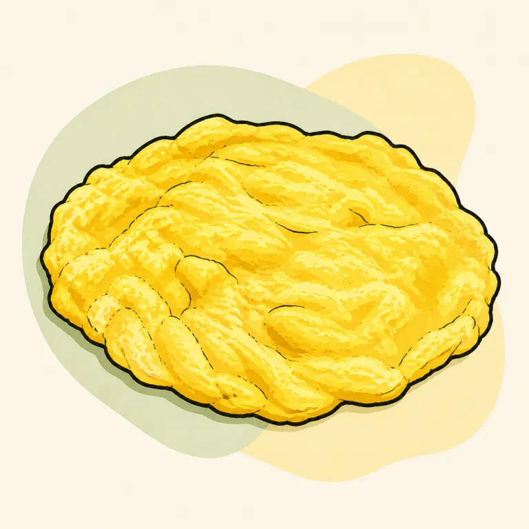 Hand-drawn editorial illustration of Egg substitute, omelet, scrambled, or fried, no added fat.