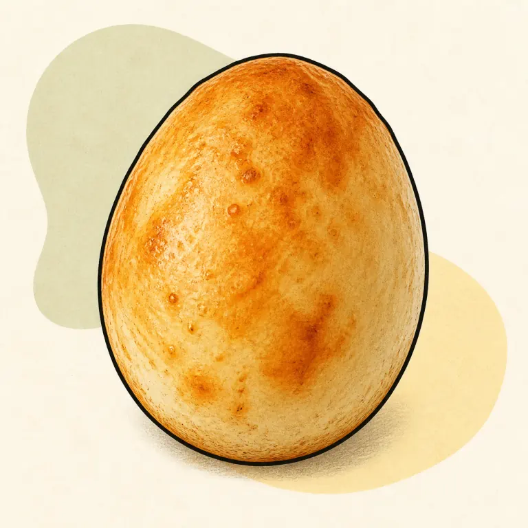 Hand-drawn editorial illustration of Egg, whole, baked, no added fat.