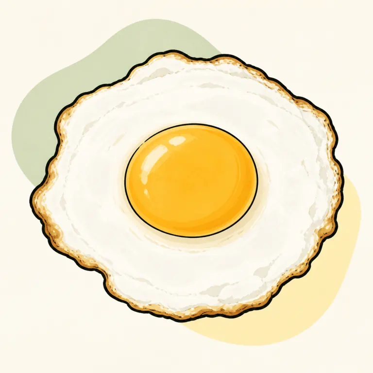Hand-drawn editorial illustration of Egg, whole, fried no added fat.