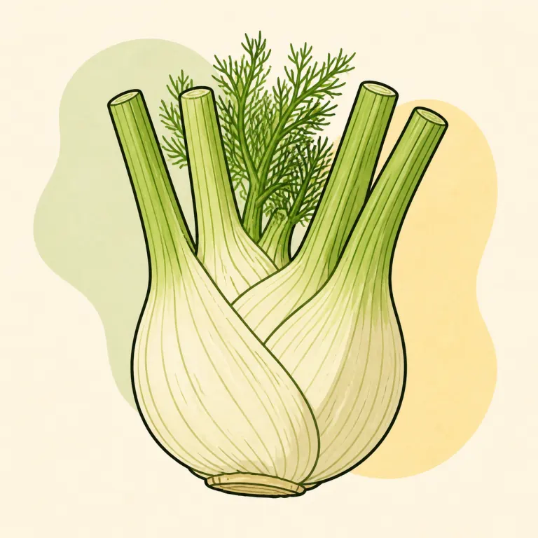 Hand-drawn editorial illustration of Fennel bulb, raw.