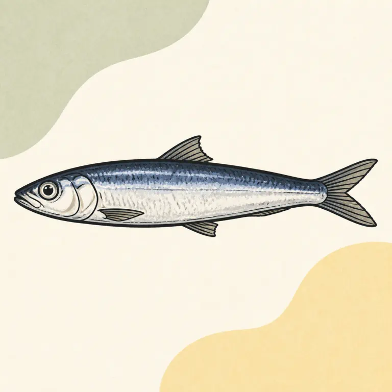 Hand-drawn editorial illustration of Fish, anchovy.