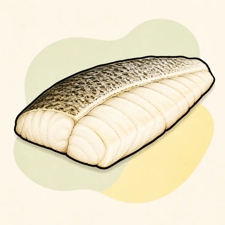 Hand-drawn editorial illustration of Fish, bass, steamed.