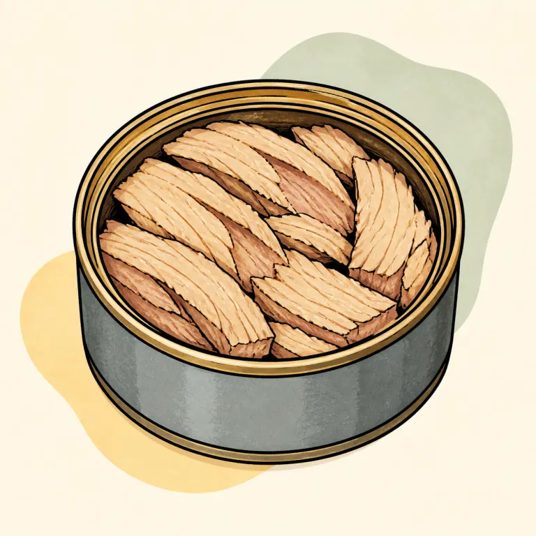 Hand-drawn editorial illustration of Fish, canned.