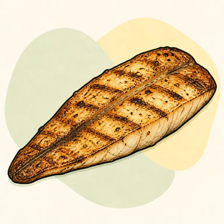 Hand-drawn editorial illustration of Fish, catfish, grilled.