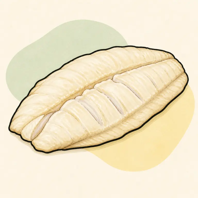 Hand-drawn editorial illustration of Fish, flounder, steamed.