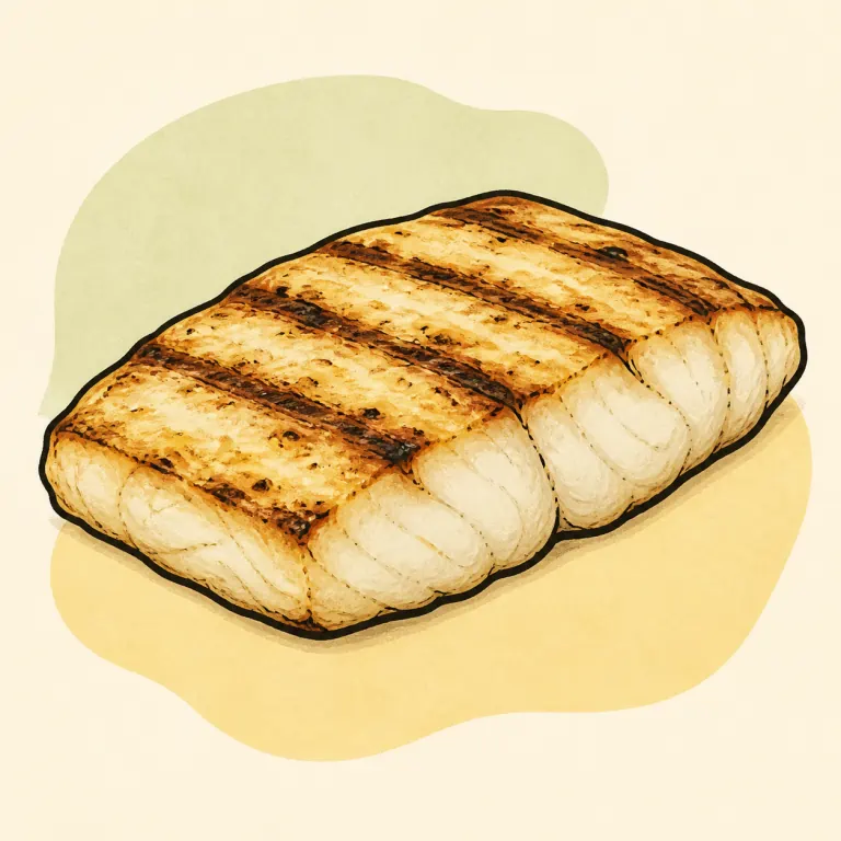 Hand-drawn editorial illustration of Fish, haddock, grilled.