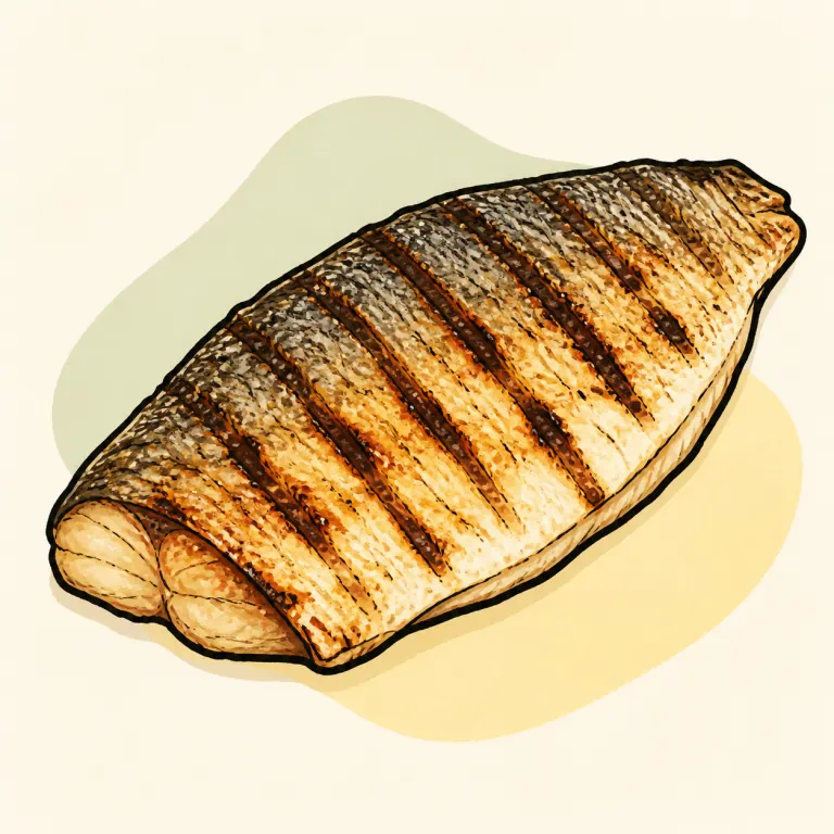 Hand-drawn editorial illustration of Fish, perch, grilled.