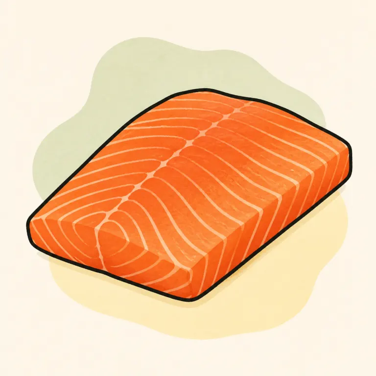 Hand-drawn editorial illustration of Fish, salmon, raw.