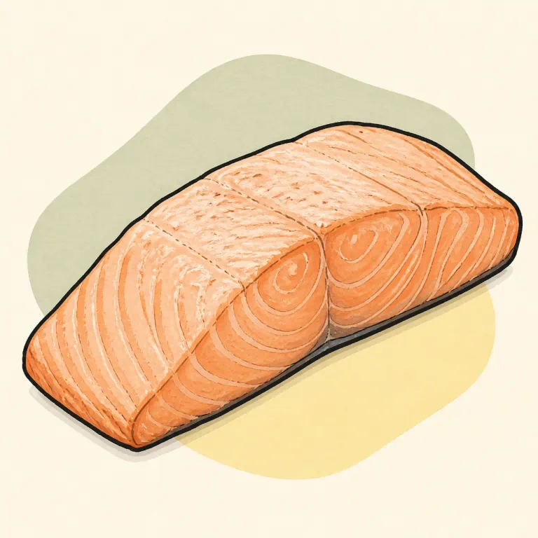 Hand-drawn editorial illustration of Fish, salmon, steamed.