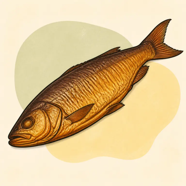 Hand-drawn editorial illustration of Fish, smoked.