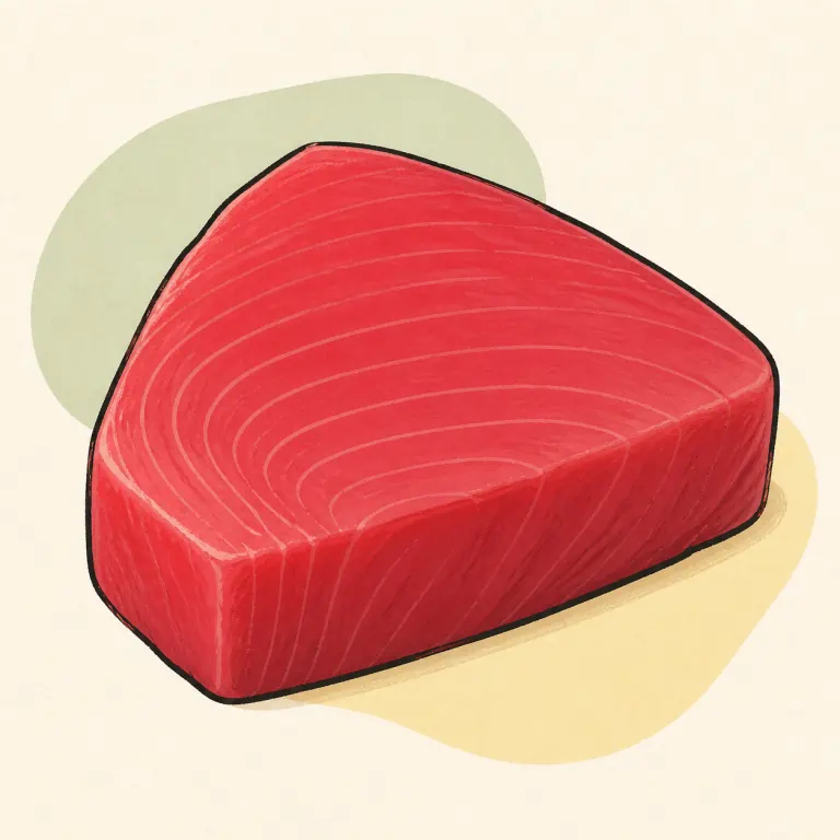 Hand-drawn editorial illustration of Fish, tuna, raw.