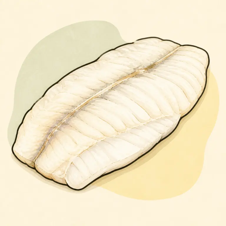 Hand-drawn editorial illustration of Fish, whiting, steamed.