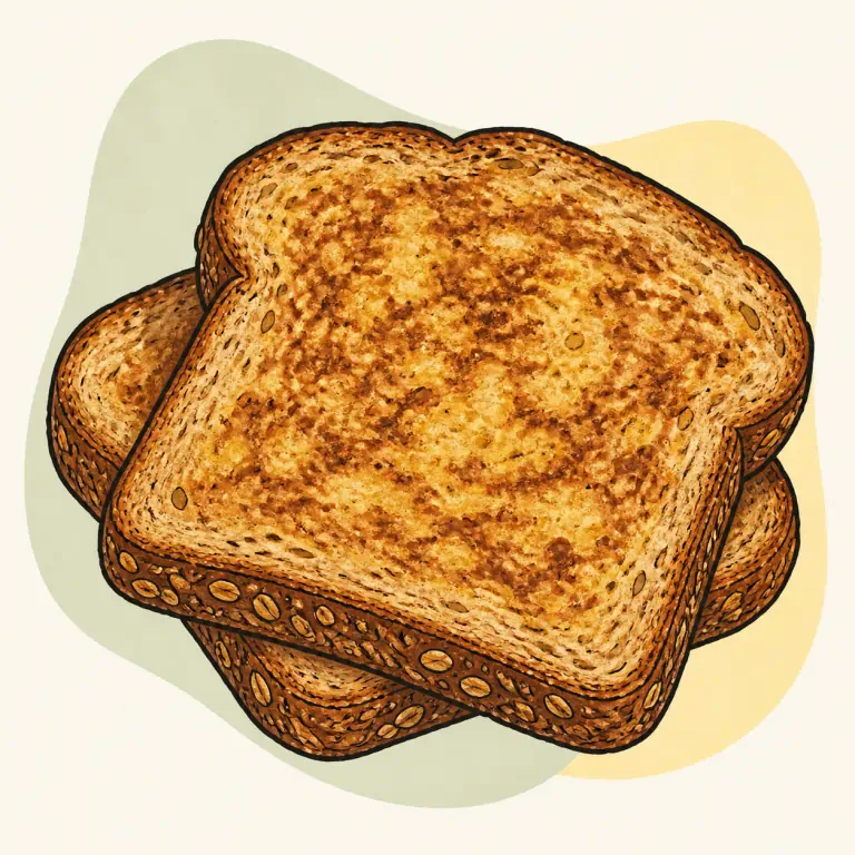 Hand-drawn editorial illustration of French toast, whole grain.
