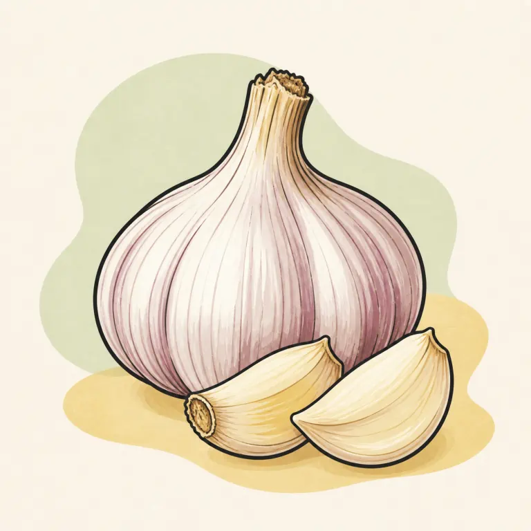 Hand-drawn editorial illustration of Garlic, raw.