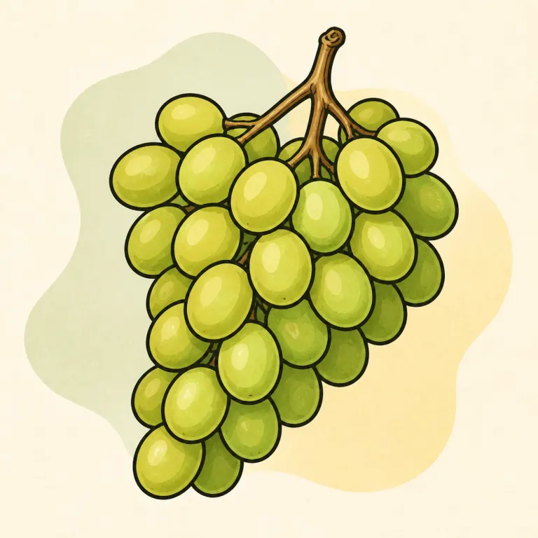 Hand-drawn editorial illustration of Grapes, raw.