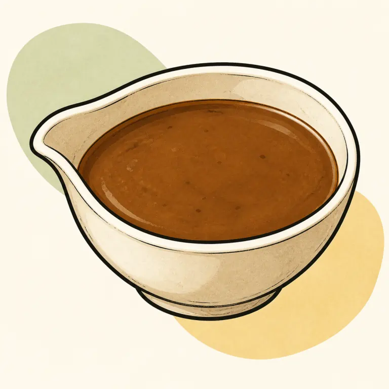 Hand-drawn editorial illustration of Gravy, beef.