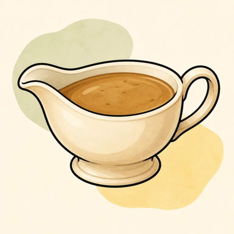 Hand-drawn editorial illustration of Gravy, poultry.