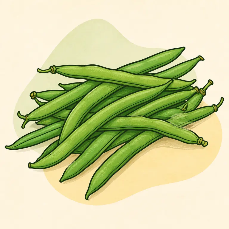 Hand-drawn editorial illustration of Green beans, raw.