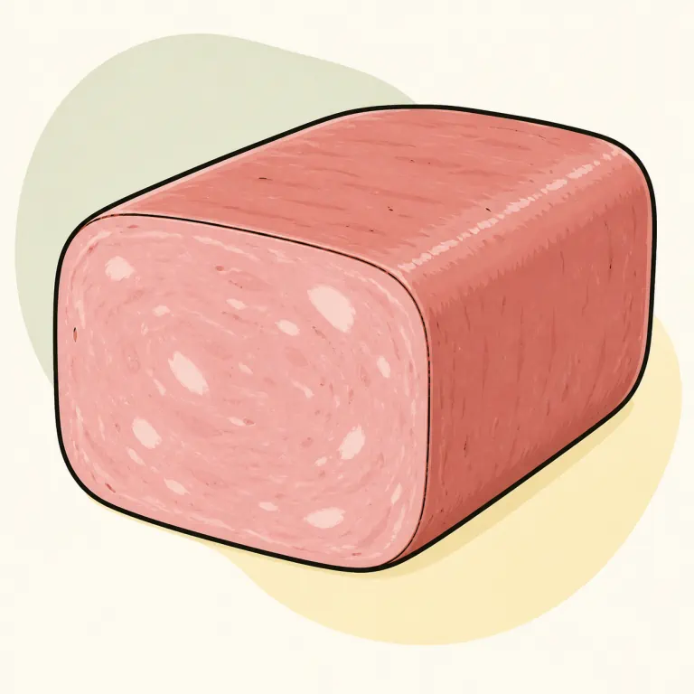 Hand-drawn editorial illustration of Ham luncheon meat, loaf type.