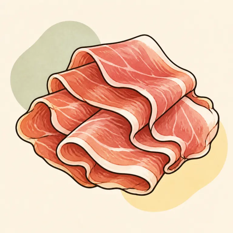 Hand-drawn editorial illustration of Ham, prosciutto.