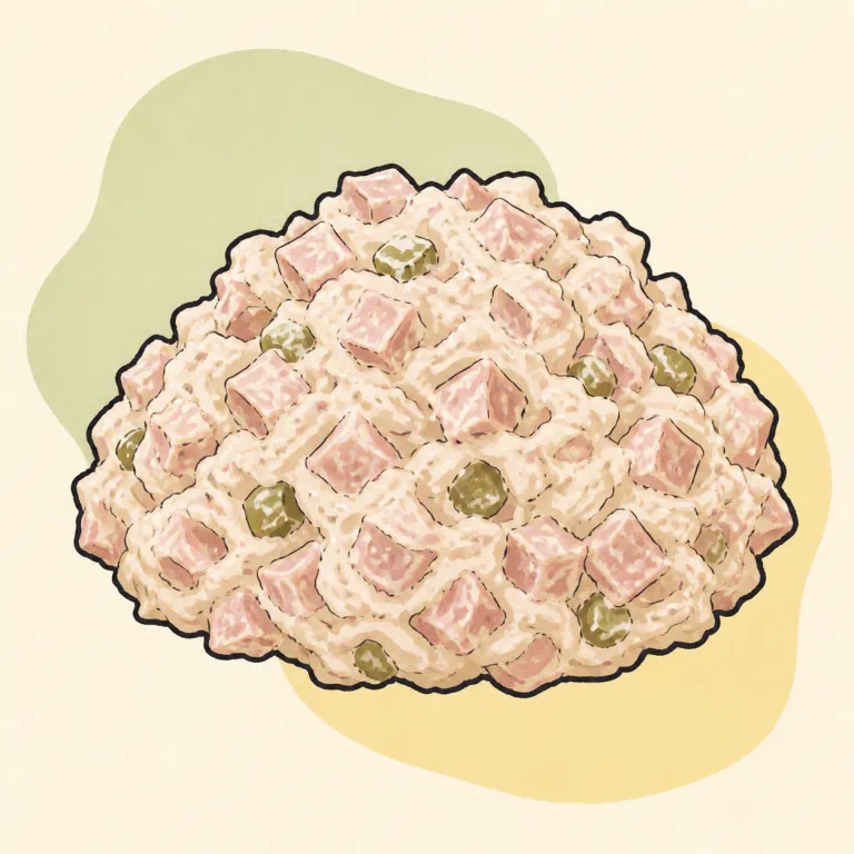 Hand-drawn editorial illustration of Ham salad spread.