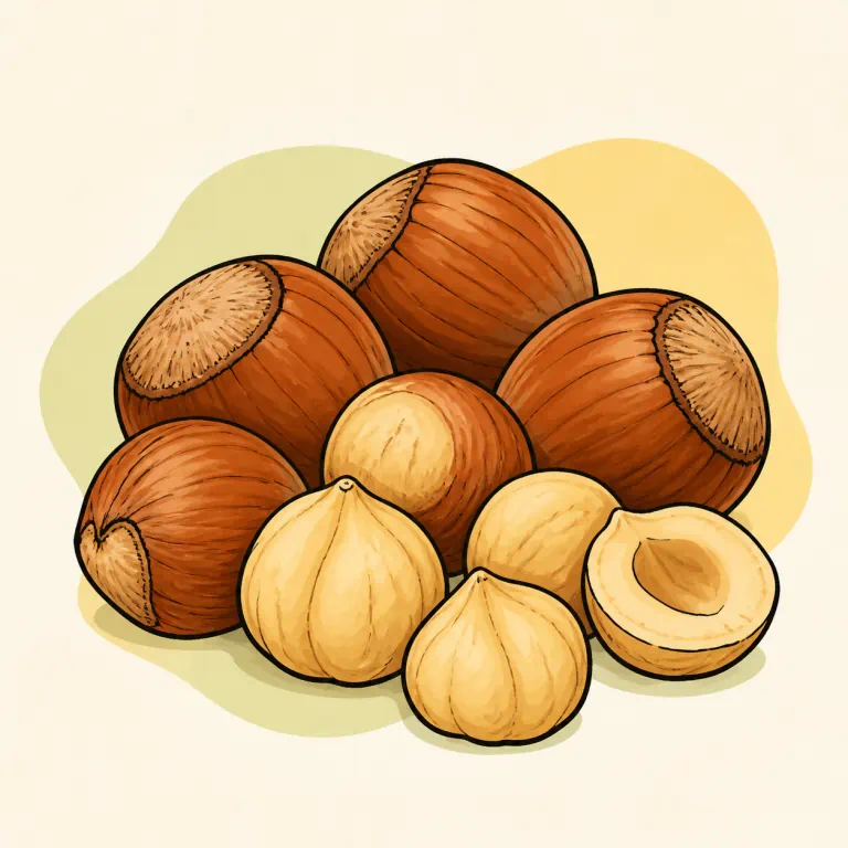 Hand-drawn editorial illustration of Hazelnuts.