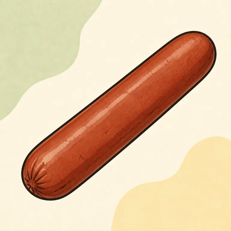 Hand-drawn editorial illustration of Hot dog, beef.