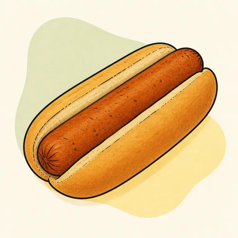Hand-drawn editorial illustration of Hot dog, vegetarian.