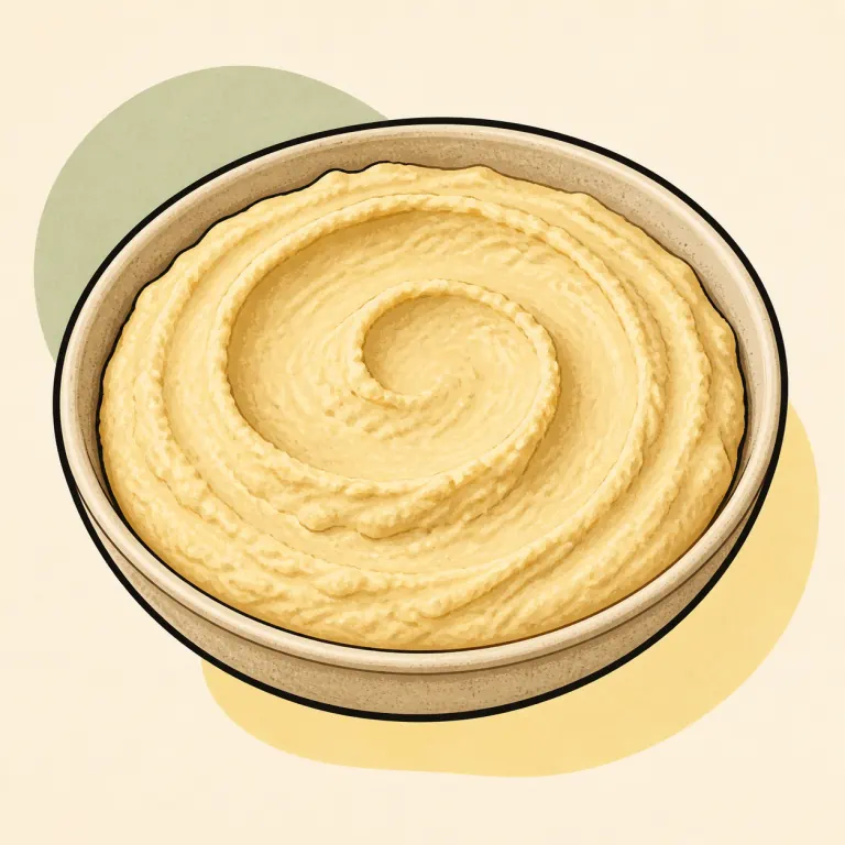Hand-drawn editorial illustration of Hummus, plain.